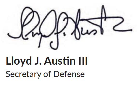 Lloyd J. Austin III, Secretary of Defense's signature